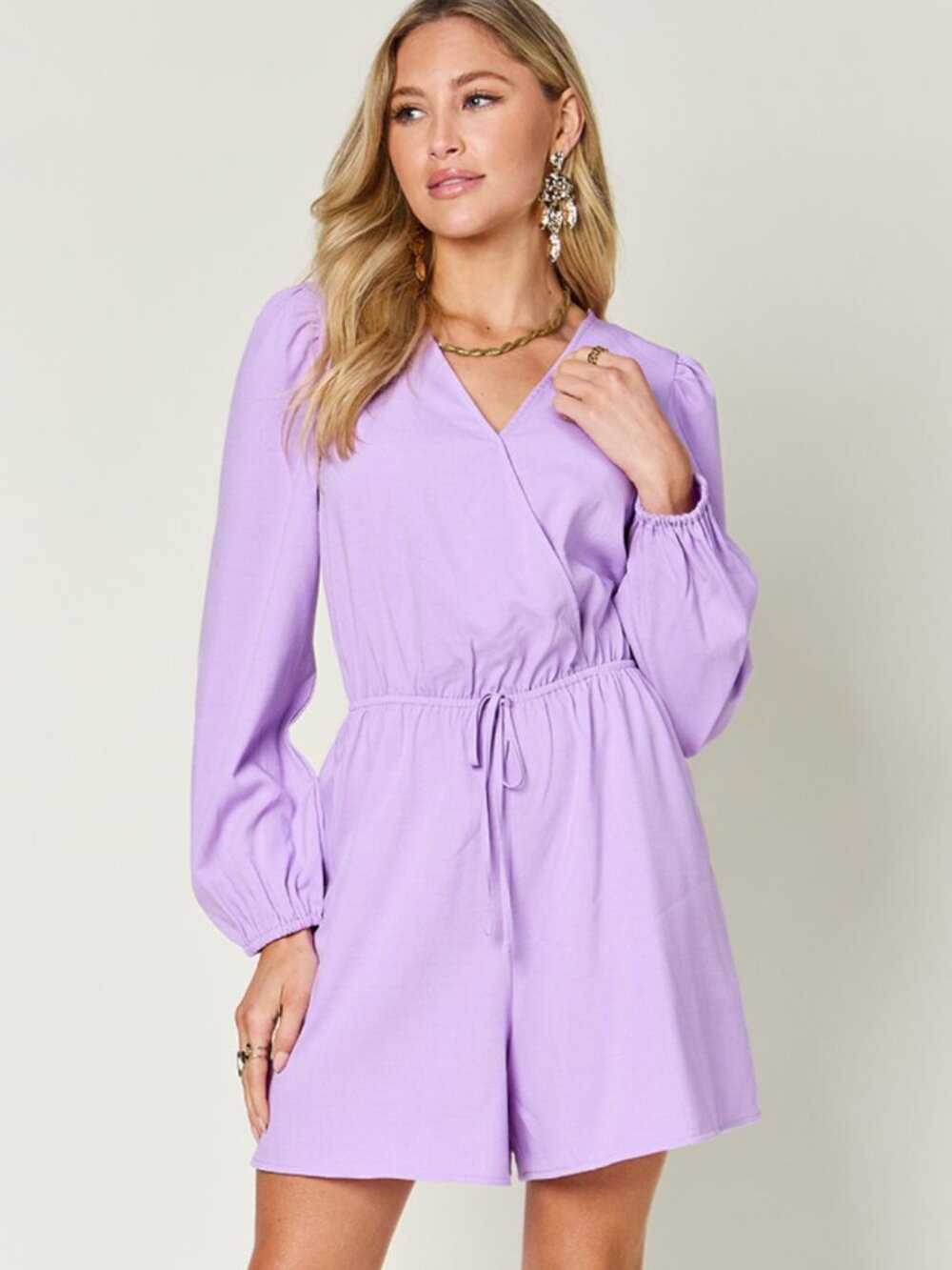 Double Take Full Size Drawstring Long Sleeve Romper NWT Size S